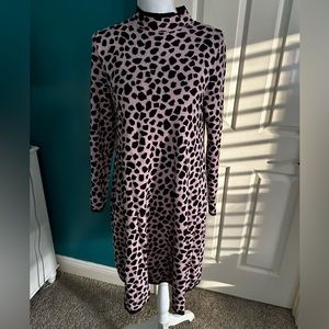 Ann Taylor pink brown cheetah sweater dress Small